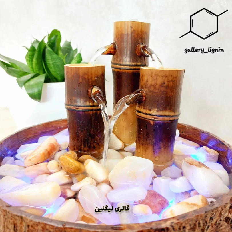 آبنماخانگی رومیزی طرح بامبویی با نورپردازی آبی